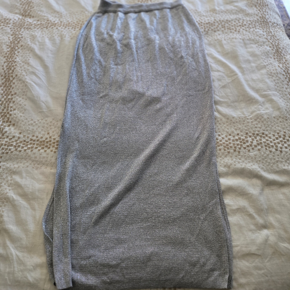 Lily Of California Silver Gray Knit Maxi  Skirt Size L